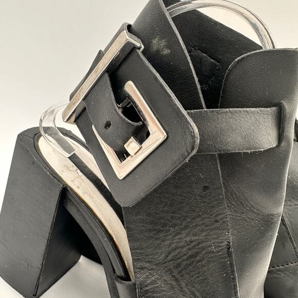 Zara Women's Black Leather Open Toe Ankle Buckle Heels Size 37 / 6.5 - Picture 2 of 9